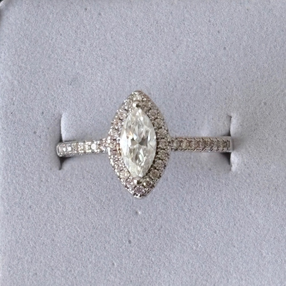 1.0 CT Moissanite Marquise Cut Adjustable Ring Silver Tone Halo Pave Band